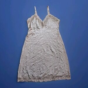 Gotham Vintage Full Slip Womens 38 Beige Lace Trim Nightgown Lingerie Nylon USA